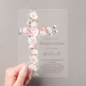 Invitations En Acrylique fleurs roses croix Confirmation (In situ (ordinateur de poche))