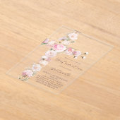Invitations En Acrylique fleurs roses croix Confirmation (Poser)