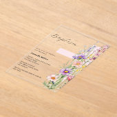 Invitations En Acrylique Fleurs roses croix fille claire Baptême (Poser)