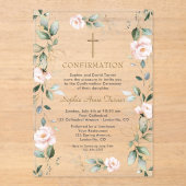 Invitations En Acrylique Fleurs roses élégantes Confirmation de verdure or (Recto)