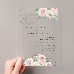 Invitations En Acrylique Fleurs roses et mariage de succulentes V2