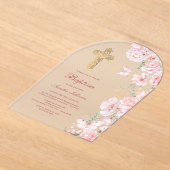 Invitations En Acrylique Fleurs roses et papillons Arch Baptême (Poser)