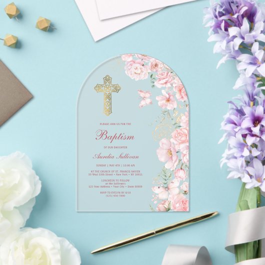 Invitations En Acrylique Fleurs roses et papillons Arch Baptême (Insitu (Mariage))