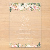 Invitations En Acrylique Fleurs roses, Fleurs blanches, Boho, Baby shower (Recto)