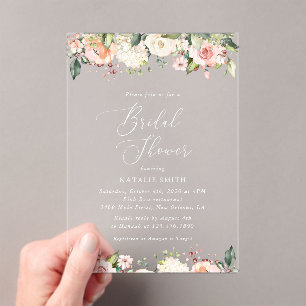 Invitations En Acrylique Fleurs roses, Fleurs blanches, Boho, Fête des mari