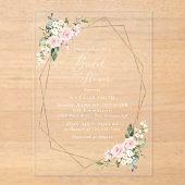Invitations En Acrylique Fleurs roses, Fleurs blanches, Boho, Fête des mari (Recto)