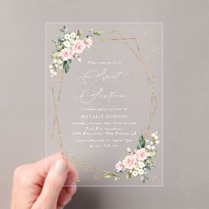 Invitations En Acrylique Fleurs roses, Fleurs blanches, Verdure, Doux 16