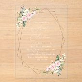 Invitations En Acrylique Fleurs roses, Fleurs blanches, Verdure, Doux 16 (Recto)