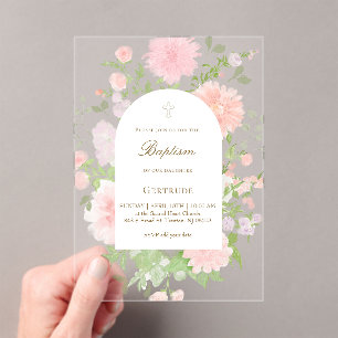Invitations En Acrylique fleurs roses grandes aquarelle Baptême