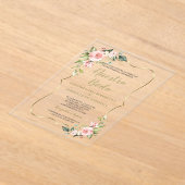 Invitations En Acrylique Fleurs roses Or Espagnol Nuestra Boda Calligraphie (Poser)