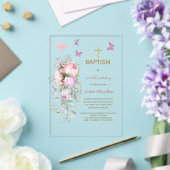 Invitations En Acrylique Fleurs roses Papillon Baptême (Insitu (Mariage))