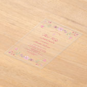 Invitations En Acrylique Fleurs roses Première communion claire (Poser)