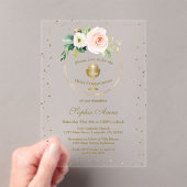 Invitations En Acrylique Fleurs roses rousses Gold Girl Première Sainte Com (In situ (ordinateur de poche))
