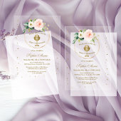 Invitations En Acrylique Fleurs roses rousses Gold Girl Première Sainte Com