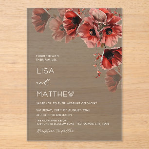 Invitations En Acrylique Fleurs rouges élégantes et sombres