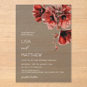 Invitations En Acrylique Fleurs Rouges Élégantes Sombres et Sombres