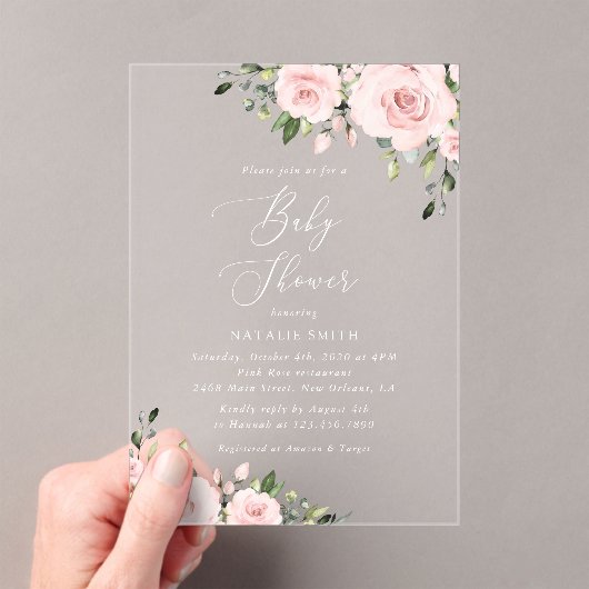 Invitations En Acrylique Fleurs Rouges, Fleurs Roses, Boho, Baby shower (In situ (ordinateur de poche))