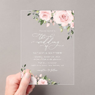 Invitations En Acrylique Fleurs Rouges, Fleurs Roses, Verdure, Mariage