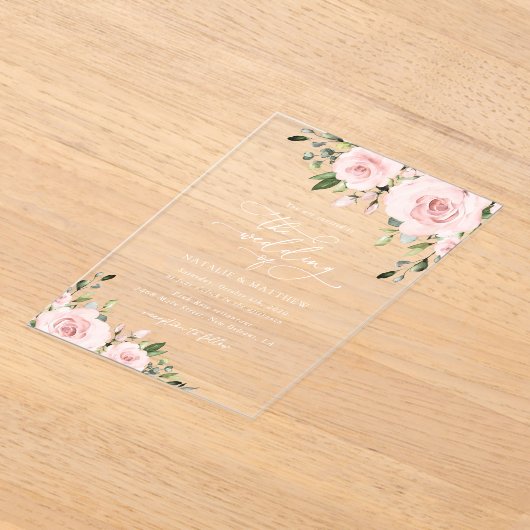 Invitations En Acrylique Fleurs Rouges, Fleurs Roses, Verdure, Mariage (Poser)