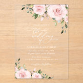 Invitations En Acrylique Fleurs Rouges, Fleurs Roses, Verdure, Mariage (Recto)