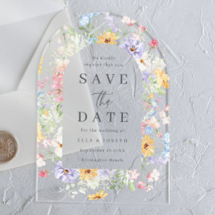 Invitations En Acrylique Fleurs sauvages aquarelle pastel mariage Enregistr