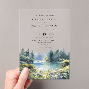 Invitations En Acrylique Fleurs sauvages au bord du lac de la forêt Mariage