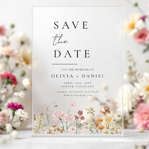 Invitations En Acrylique Fleurs sauvages Beige Bohème Enregistrer la date M