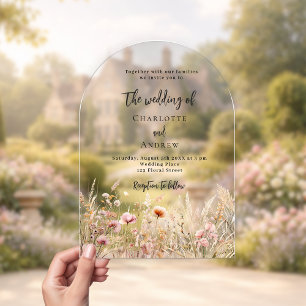 Invitations En Acrylique Fleurs sauvages beige crème rose arche de mariage