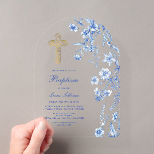 Invitations En Acrylique Fleurs sauvages bleues françaises Arche Baptême