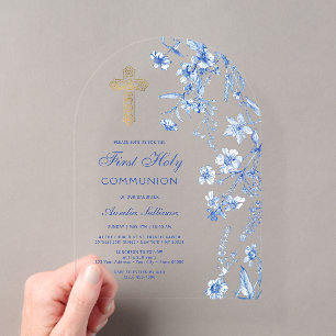 Invitations En Acrylique Fleurs sauvages bleues françaises Arche Première c