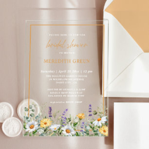 Invitations En Acrylique Fleurs sauvages Daisy Lavande Fête de mariage bota