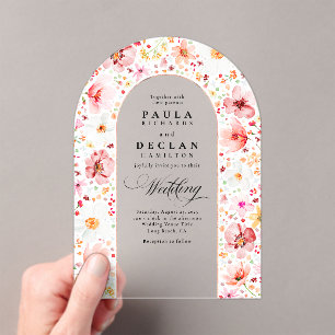 Invitations En Acrylique Fleurs sauvages de prairie Élégant Mariage Bohème