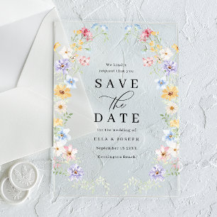 Invitations En Acrylique Fleurs sauvages pastel vibrant mariage à conserver