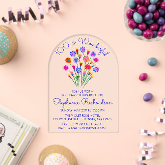 Invitations En Acrylique Fleurs sauvages printanières 100 ans et joyeux ann