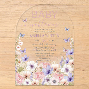 Invitations En Acrylique Fleurs Sauvages Violettes Roses Papillons Bébé en