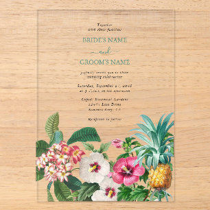 Invitations En Acrylique Fleurs tropicales aquarelle et mariage de verdure