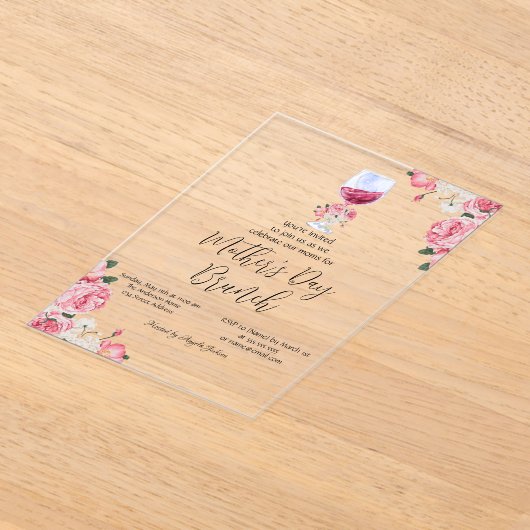 Invitations En Acrylique Fleurs Vins Verre Mère Fête Brunch (Poser)