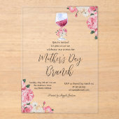Invitations En Acrylique Fleurs Vins Verre Mère Fête Brunch (Recto)