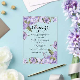 Invitations En Acrylique Fleurs violettes de lavande 50e anniversaire maria