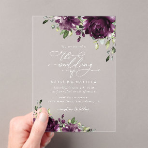 Invitations En Acrylique Fleurs violettes, Fleurs de prunes, Boho, Mariage