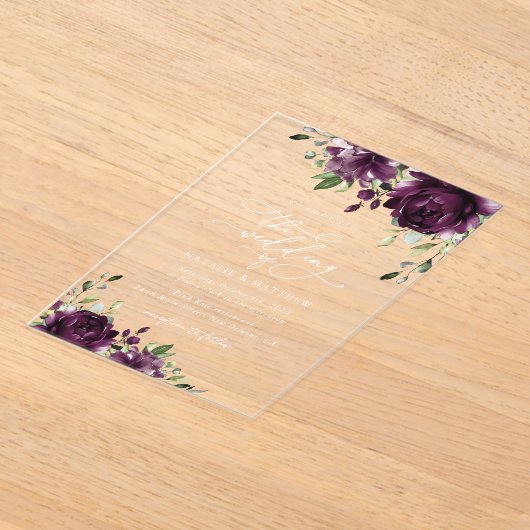 Invitations En Acrylique Fleurs violettes, Fleurs de prunes, Boho, Mariage  (Poser)