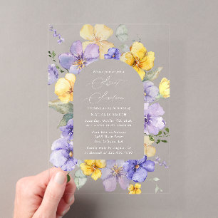 Invitations En Acrylique Fleurs Violettes, Fleurs Jaunes, Bohème, Douze Ans