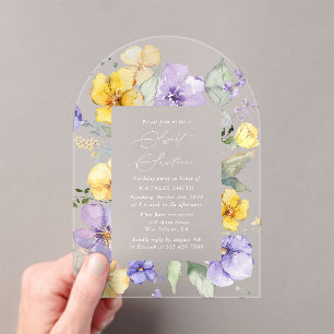 Invitations En Acrylique Fleurs violettes, Fleurs Jaunes, Boho, Sweet 16