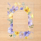 Invitations En Acrylique Fleurs violettes, Fleurs Jaunes, Boho, Sweet 16 (Recto)