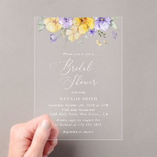 Invitations En Acrylique Fleurs violettes, Fleurs jaunes, Lancement de bouq