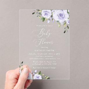 Invitations En Acrylique Fleurs violettes, Lilac Flowers, Boho, Baby shower