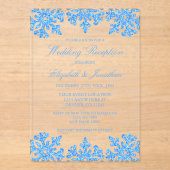 Invitations En Acrylique Flocon de neige bleu Réception de mariage d'hiver (Recto)