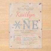 Invitations En Acrylique Flocon de neige Hiver 1er anniversaire (Recto)