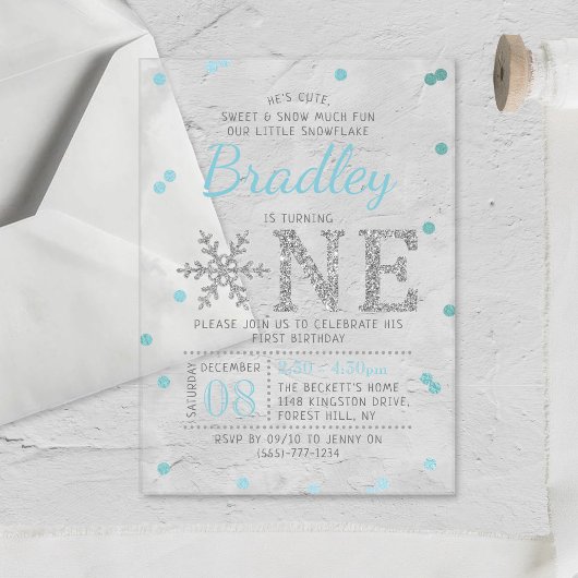 Invitations En Acrylique Flocon de neige Hiver 1er anniversaire