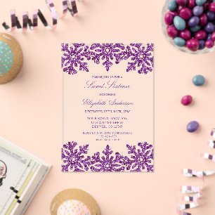 Invitations En Acrylique Flocon de neige violet Sweet hiver 16